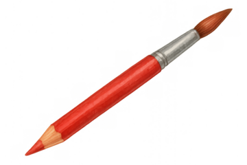 Red pencil brush combining drawing and painting tools, offering dual creativity and artistic versatility