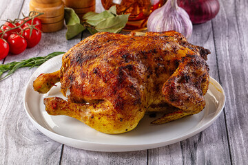 Hot tasty grilled whole chicken