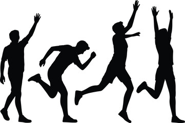 Silhouette, running, jumping, motion, activity, energy, fitness, athlete, dynamic, pose, exercise, movement, sport, action, leap, sprint, airborne, figure, black, isolated