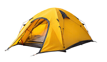 Bright yellow camping tent against a black background