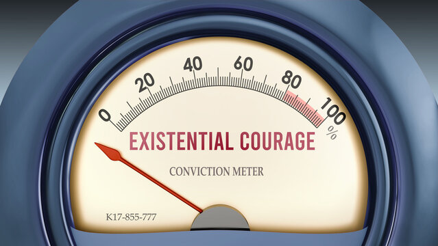 Existential Courage and Conviction Meter that hits less than zero, showing an extremely low level of existential courage, none of it, insufficient. Minimum value, below the norm. ,3d illustration