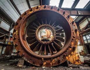 Obraz premium Power Generator Turbine With Rusted Bolts and Chipped Enamel