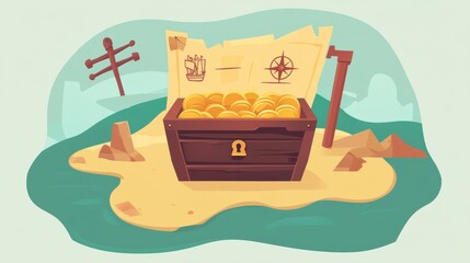 Treasure Chest on a Desert Island Illustration