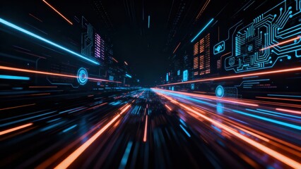 Obraz premium Abstract digital environment illustrates high speed data transmission through futuristic infrastructure