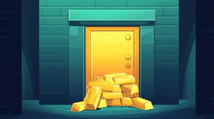 Glimmering Gold Bars at a Secure Vault Door