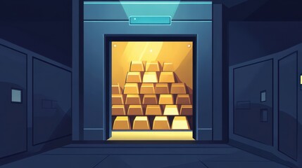 Illuminated Gold Bars in Vault Room Background