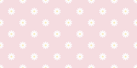 White Daisy Seamless Pattern on Pink Background