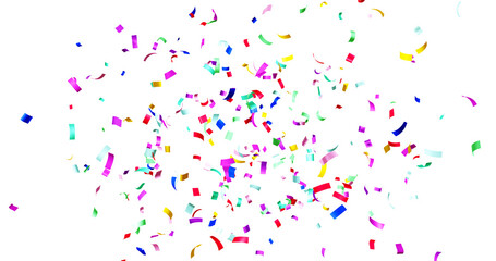PNG Confeti Failling Colorful Confetti against a White Background. Muticolor Confetti Transparent Background. 3d Rendering Transparent Confeti. Confetti partical isolated on transparent background.