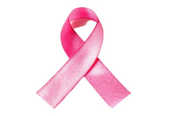 A vibrant pink ribbon, subtly textured, is centered against a black background. The ribbon, in a classic awareness design, displays a soft, gradient effect