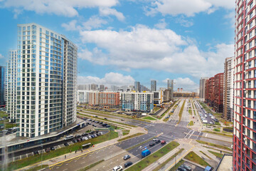 View from the window of new buildings and crossroads in Minsk, Belarus