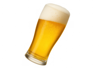 Glass of golden beer with white foam and bubbles having refreshing taste on transparent background
