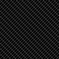 Fototapeta premium White diagonal stripes grill on black background. Seamless pattern with black mini blocks ornament on white back. Grid motif. Crossed lines wallpaper. Checkered image. Digital paper for print. Vector.