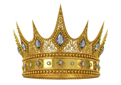 Ornate golden royal crown adorned with sparkling gemstones isolated on transparent background - Powered by Adobe