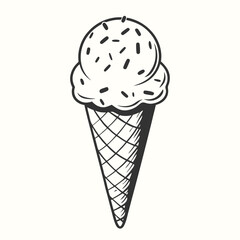 A delectable cone with scrumptious ice cream and sprinkles presents a tempting monochrome treat
