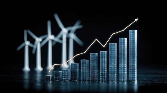 Growing renewable energy graph with wind turbines