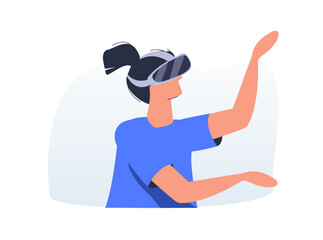 Augmented Reality Vector Illustration featuring Virtual Reality Technology, Gaming, and Education with a Headset