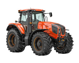 Obraz premium Orange agricultural tractor, front view, isolated