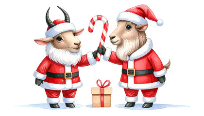Festive addax wearing Santa costume dual variation set isolated on transparent background