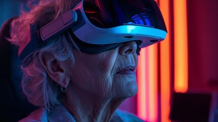 Senior woman interacting with virtual environment