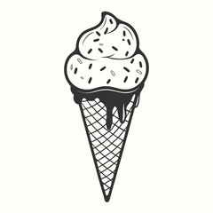 A simple black and white ice cream cone sketch showcases delicious dessert design