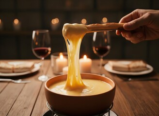 Romantic Cheese Fondue Dinner with Wine and Candlelight