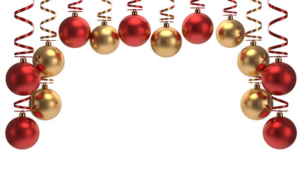 Christmas balls red and gold isolated on transparent background for decoration design