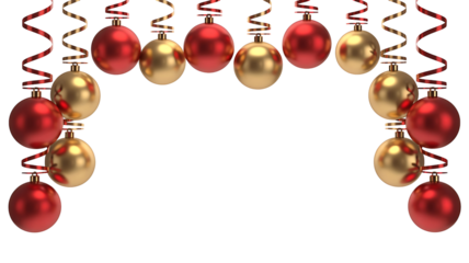 Christmas balls red and gold isolated on transparent background for decoration design