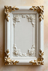 Obraz premium 3D White and Gold Decorative Frame with Floral Relief