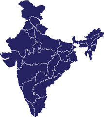 Obraz premium India outline map in blue with provincial borders