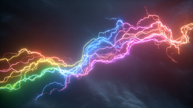 3d rendering colorful lightning electric current