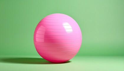 Pink exercise ball with ridged texture on green background for editorial fitness photography wellness decor and poetic motion-themed visuals