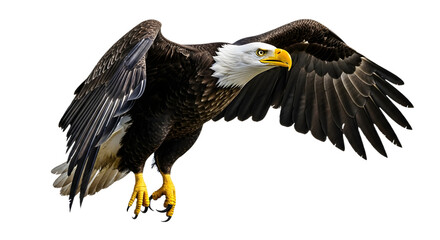 Isolated bald eagle flying on white background ,  Bald Eagle flying with American flag 