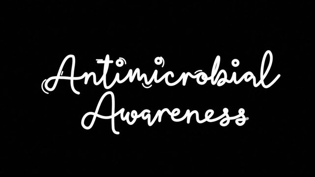 antimicrobial awareness One line continuous animated typography intro outro, hand drawn calligraphy monoline vintage text on background, aniamted Calligraphy lettering animation video white type on bl