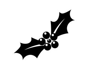 Black holly leaves with berries on isolated background