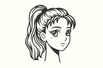 Anime style woman has expressive eyes and a high ponytail is featured here