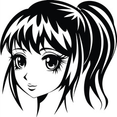 Animestyled girl with big eyes and a ponytail displays manga aesthetic art