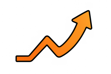 Orange arrow forming a line graph moving upwards, symbolizing growth, progress, and positive trends on transparent background
