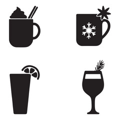 set of silhouette vector christmas morning drinks