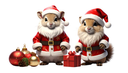 Cute Christmas urial pair in Santa suit isolated on transparent background