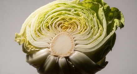 Obraz premium Freshly Cut Lettuce Displaying Delicate Layers And Natural Texture For Culinary Presentation