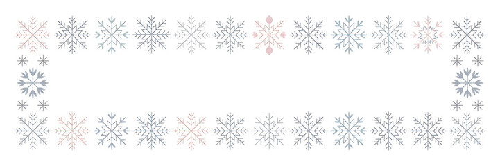 Delicate snowflake border frame isolated on transparent background for winter holiday design