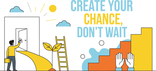 Man opens door to opportunity, steps up career ladder, seize chance