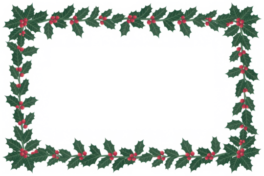 Christmas Winter holiday frame with hand drawn Christmas tree branches, leaves, berries, snowflakes. Cute flat design elements in retro style
