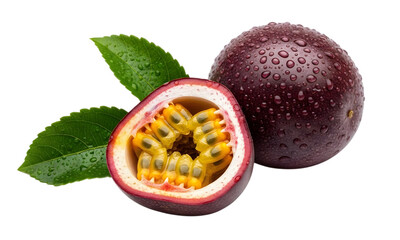 Isolated passion fruit ,  Passion fruit with leaves isolated 