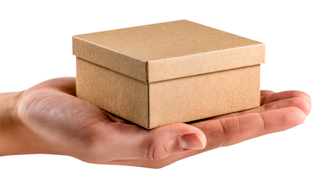 Hand Holding Small Cardboard Gift Box graphic design isolated on a transparent background
