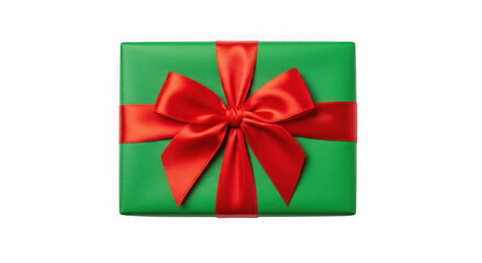 Festive green gift box with a bright red ribbon and bow