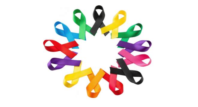 Colorful awareness ribbon circle isolated on transparent background