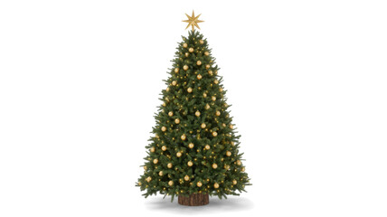 Christmas tree with golden ornament isolated on white background
