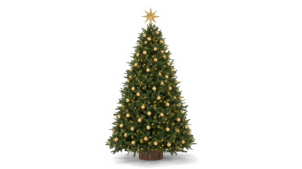 Christmas tree with golden ornament isolated on white background

