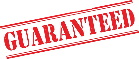 Red stamp text guaranteed printed on white background in diagonal